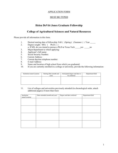 Application Form (pdf) - Texas Tech University Departments