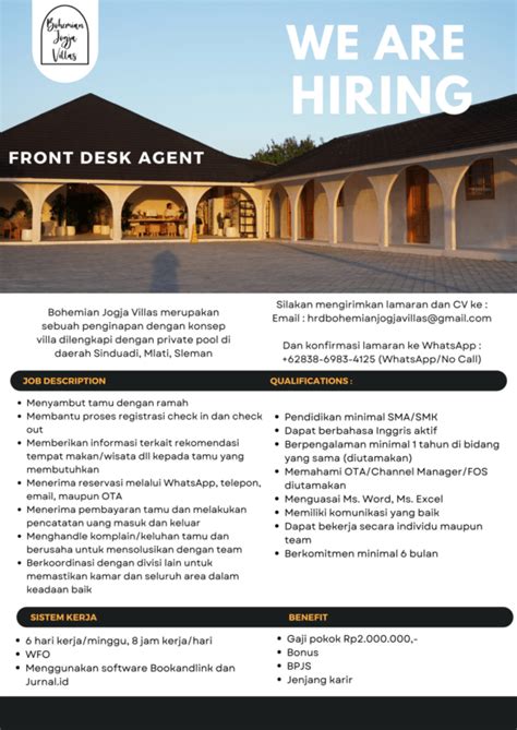 Lowongan Kerja Front Desk Agent Room Public Area Attendant Di