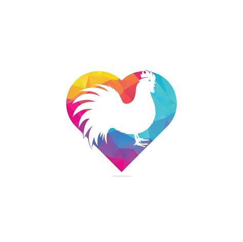 Rooster Heart Shape Concept Logo Design Chicken Restaurant Vector Logo