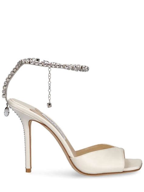 Jimmy Choo 100mm Saeda Satin Sandals Ivory Editorialist