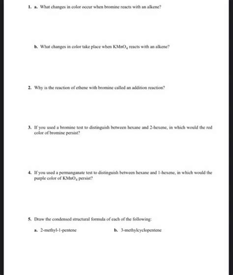 Solved 1 A What Changes In Color Occur When Bromine Reacts Chegg