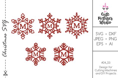 Christmas Snowflake Monogram Frame SVG DXF Bundle