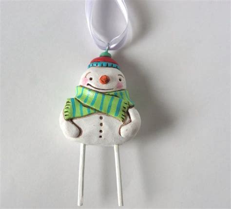 Smiling Snowman With Green Scarf Christmas Ornament Christmas Folk Art