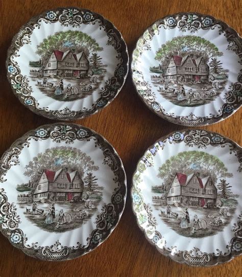 Rustic Johnson Brothers Heritage Hall Brown Multicolor Saucers Set Of 4