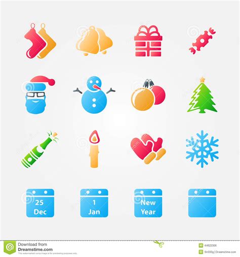 Bright Set Of Christmas Icons Stock Vector Illustration Of Icons