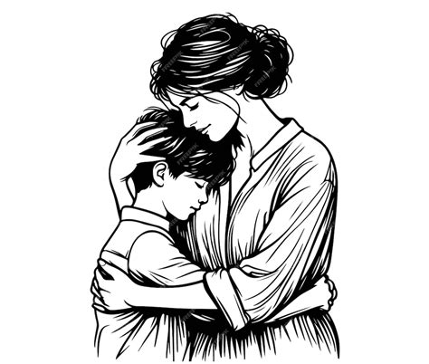 madre abraza  su hijo boceto vector premium