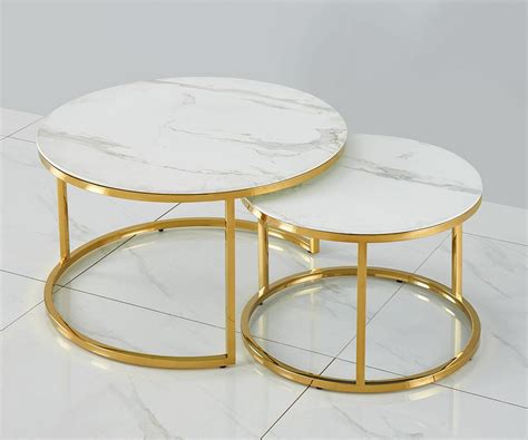 White Marble Glass Coffee Table with Gold Legs- Model Carina – SalesAway