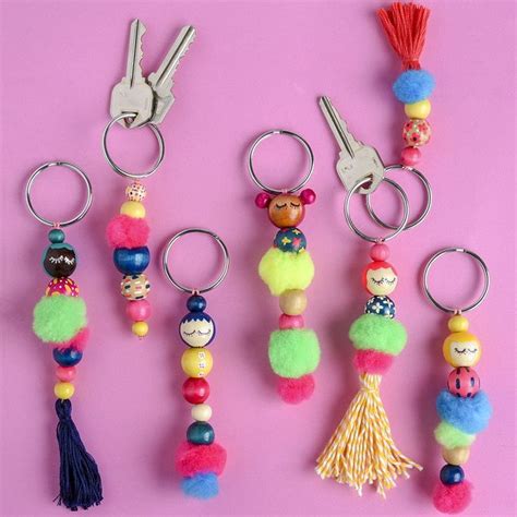 Beaded Doll Key Chain DIY Keychain Key Chains Wood Beads Camp