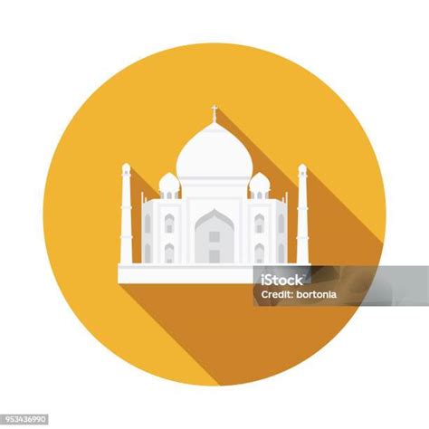 Taj Mahal Flat Design Ikon India Dengan Bayangan Samping Ilustrasi Stok