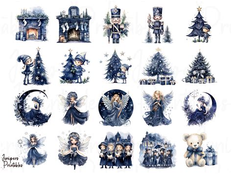 Retro Navy Blue Christmas Clipart Bundle, 115 High Quality Transparent