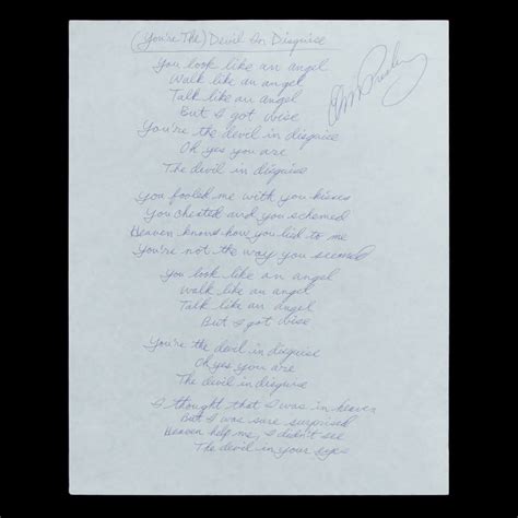 Rare Elvis Presley Hand-signed "devil In Disguise" Lyrics Auction