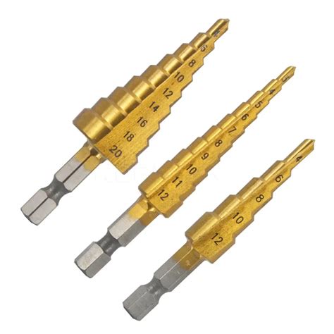 3pcsset Drill Bits High Speed Steel Wood Hss Titanium Coated Step