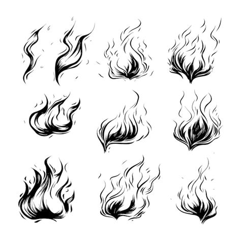 Conjunto de bocetos de llama de fuego ilustración Vector Premium