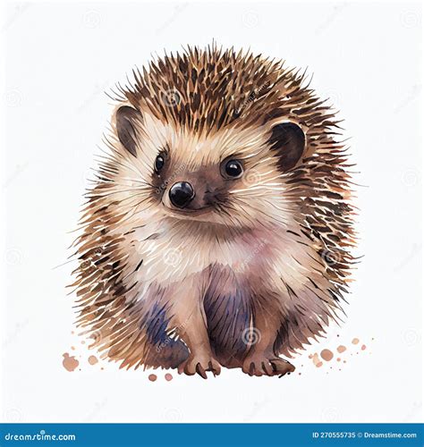 Portrait Of A Cute Baby Hedgehog Watercolor Illustration Stock