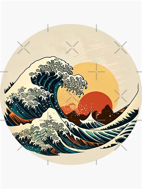 Great Wave Off Kanagawa Sticker For Sale By Haruudu Redbubble