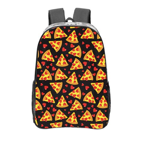 Susaid Cartoon Pizza Print Clear Backpack See Through Transparent