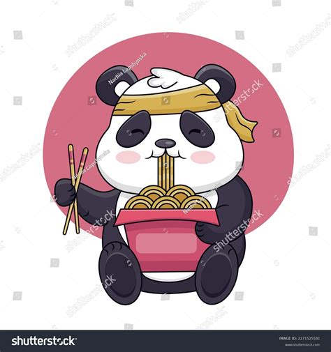 Funny Panda Eats Noodles Ramenudon Cartoon Stock Vector (Royalty Free ...