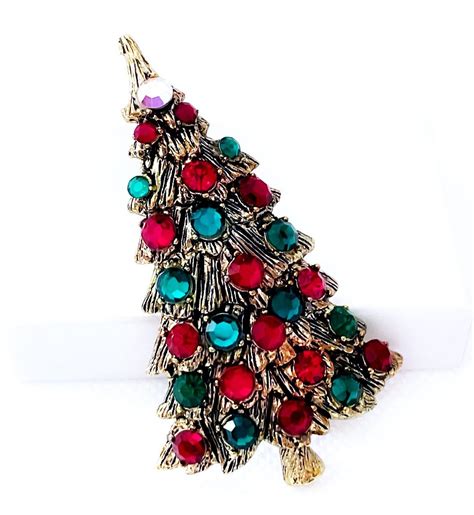 Rare Vintage Hollycraft Christmas Tree Brooch Pin Christmas Brooch