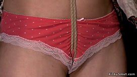 Short Haired Blonde Slave In Different Strict Rope Bondage Positions Gets Toyed And Fucked In