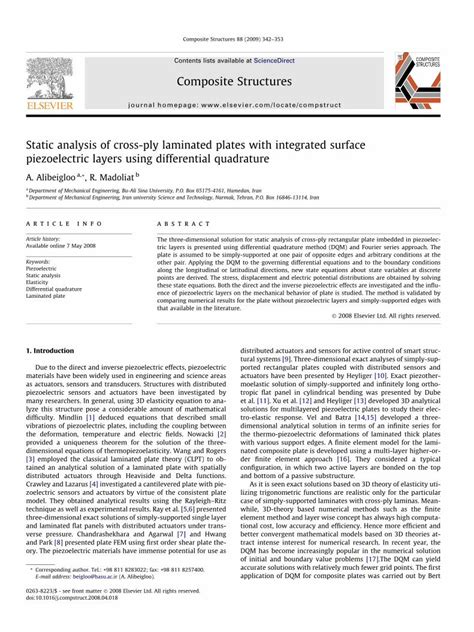 Pdf Static Analysis Of Cross Ply Laminated Plates With Integrated