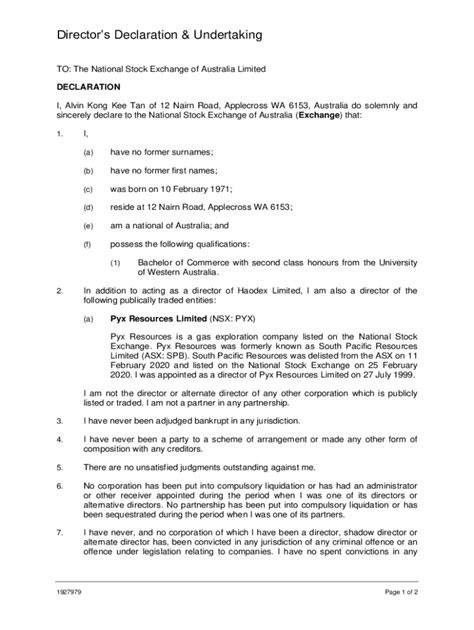 Fillable Online Director S Declaration Of Interest Template Paragraphs For Fax Email Print