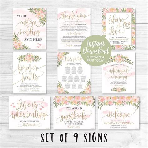 Wedding Signs Printable Bundle, Printable Wedding Sign Templates, Cheap ...