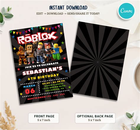 Roblox Invitation Roblox Invite Game Party Roblox Boy Birthday