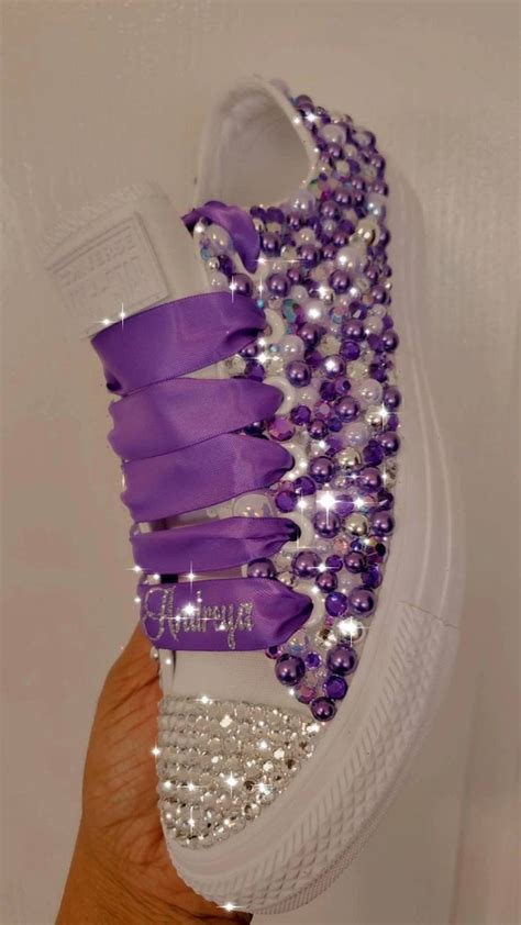 Zapatillas De Tenis Para Adultos Moradas Y Blancas Con Perlas Y