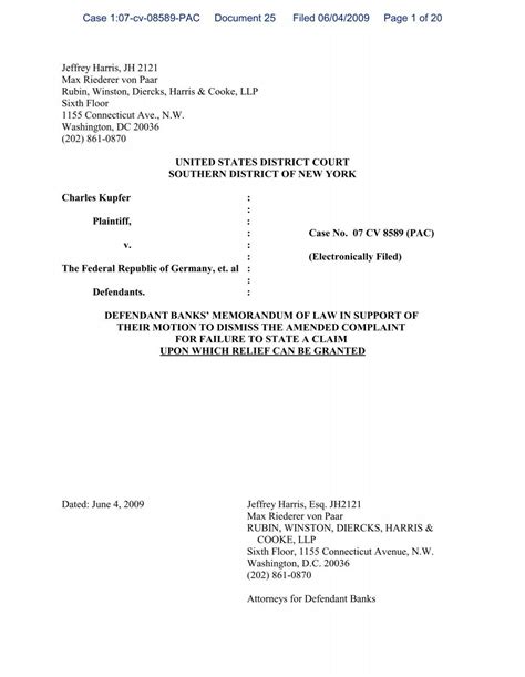 Memorandum Re Motion To Dismiss By Defendants