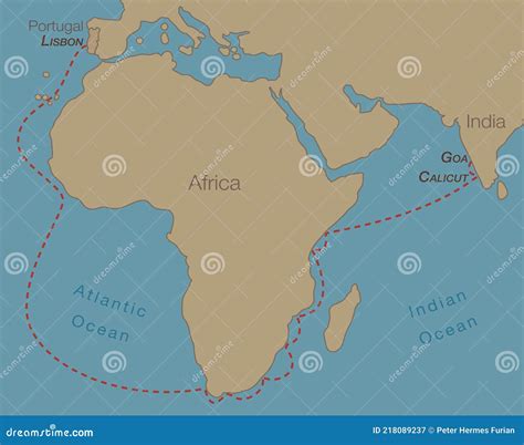 Vasco Da Gama Route India Africa Expedition Map Stock Vector ...