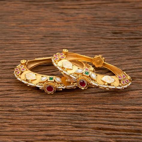 Antique Openable Bangles With Matte Gold Plating At Rs