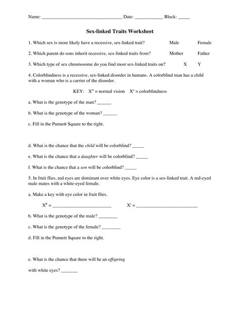 Sex Linked Traits Worksheet Answer Key Support Worksheet