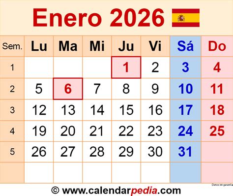 Calendario Enero 2026 En Word Excel Y Pdf Calendarpedia