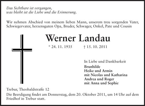 Traueranzeigen Von Werner Landau Vrm Trauer De