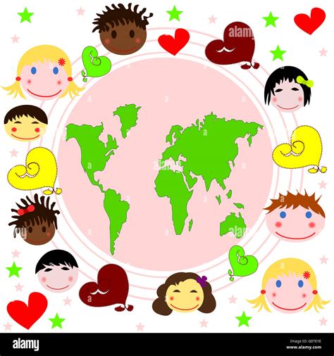 Map of the world , faces of children of different Stock Photo - Alamy