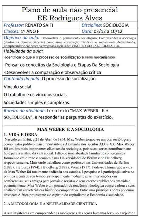 E E Rodrigues Alves EFAF SOCIOLOGIA PROF RENATO SAIFI 1MF