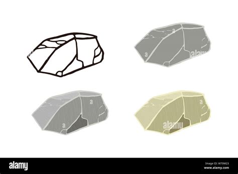 Stone set. Outline sketch, flat style and realistic. Vector