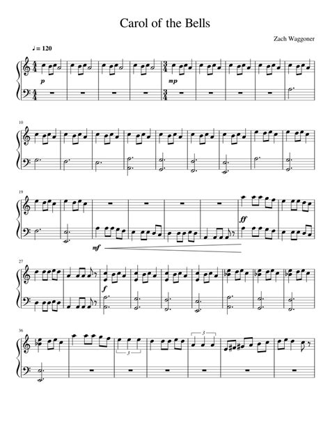 Carol Of The Bells Sheet Music For Piano Solo Easy