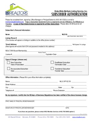 Fillable Online SUBSCRIBER AUTHORIZATION Fax Email Print PdfFiller