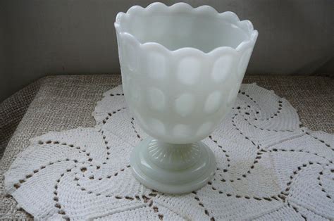 Scallop Top Pedestal Vase Milk Glass Vase Ohio Usa Cleveland Ohio