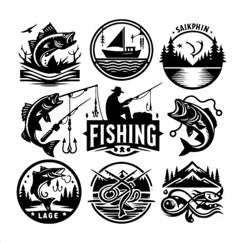 Conjunto De Emblemas De Pesca Etiquetas Insignias Logotipos Silueta