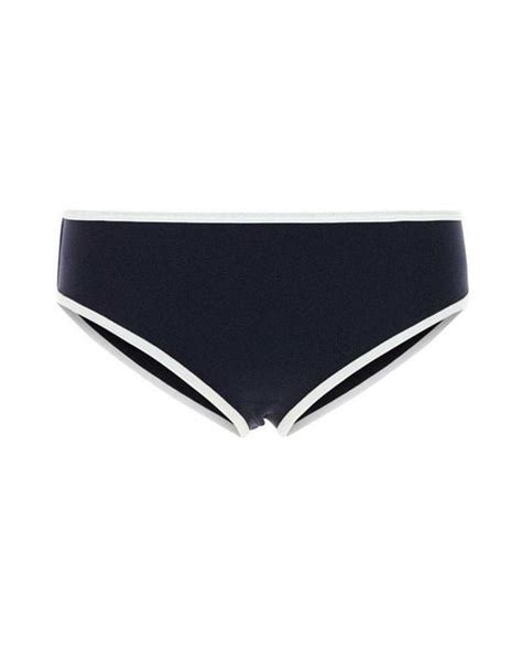 Miu Miu Logo Patch Ribbed Bikini Bottoms In Blue Lyst