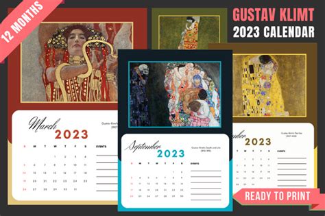 Gustav Klimt Calendar 2023 12 Months Graphic By Funtrove Creative Fabrica