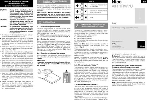 Nice S P A 433AIRI Remote Control Transmitter User Manual