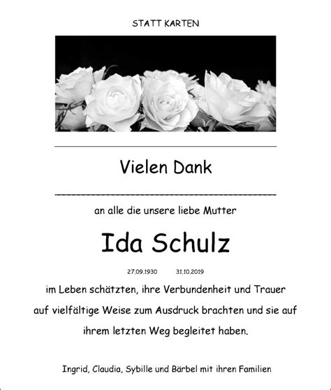 Traueranzeigen Von Ida Schulz Zvw Trauer