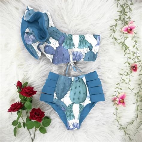 MAILLOT DE BAIN 2021 nouveau Bikini fleuri à volants Bikini ensemble femmes col en v taille