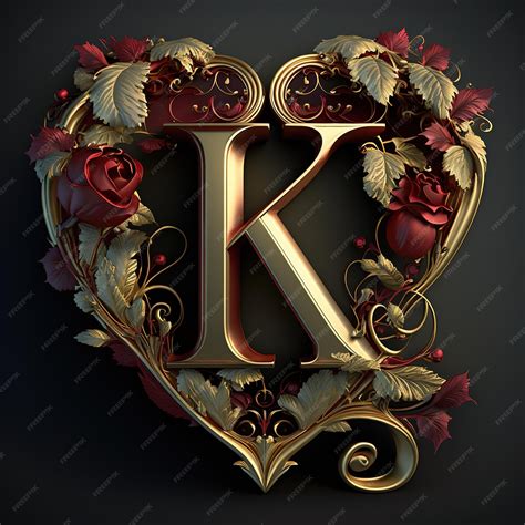 Premium Photo | A gold and red letter k is shown in a heart shape.