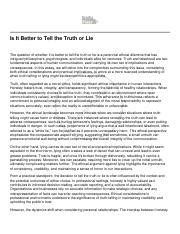 The Ethics Of Truth Telling Vs Lying Exploring The Course Hero