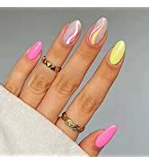 Amazon ANDGING Press On Nails Short Medium Stiletto Fake Nails For Women With Nude Pink