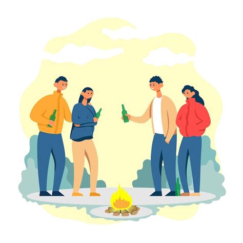 Premium Vector Two Couple Clinking And Drinking Bottle Of Beer Flat